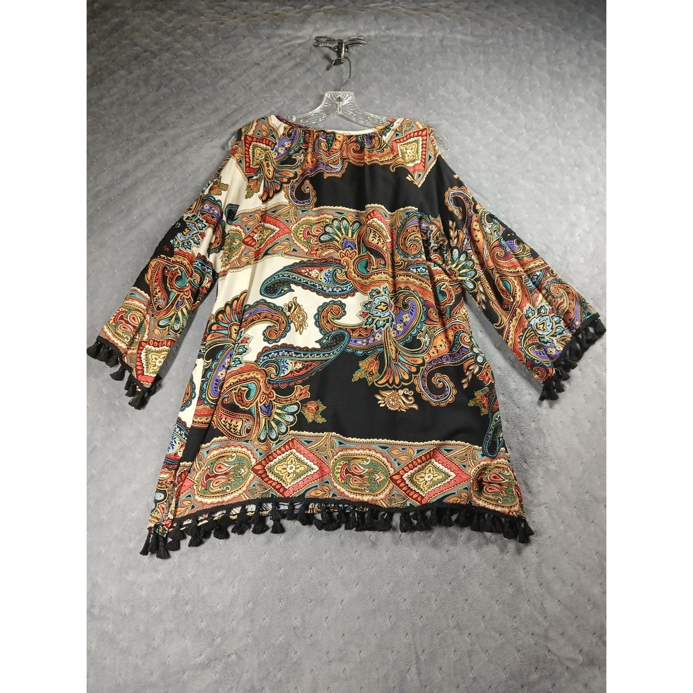 Caleoos Paisley Cold Shoulder Tunic Top M Tassels Artsywear Festival Boho - Picture 6 of 8